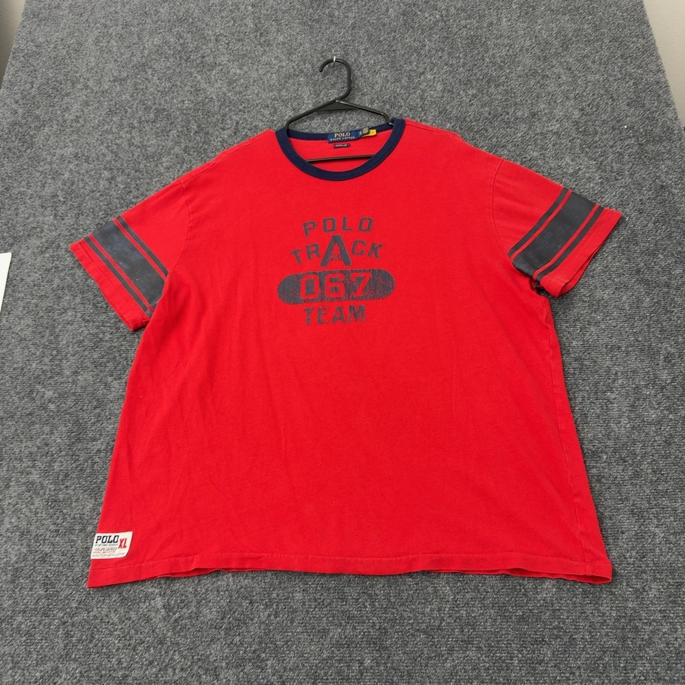 Polo Ralph Lauren T Shirt Mens XL Red Cotton Graphic Track Team Sporty Casual